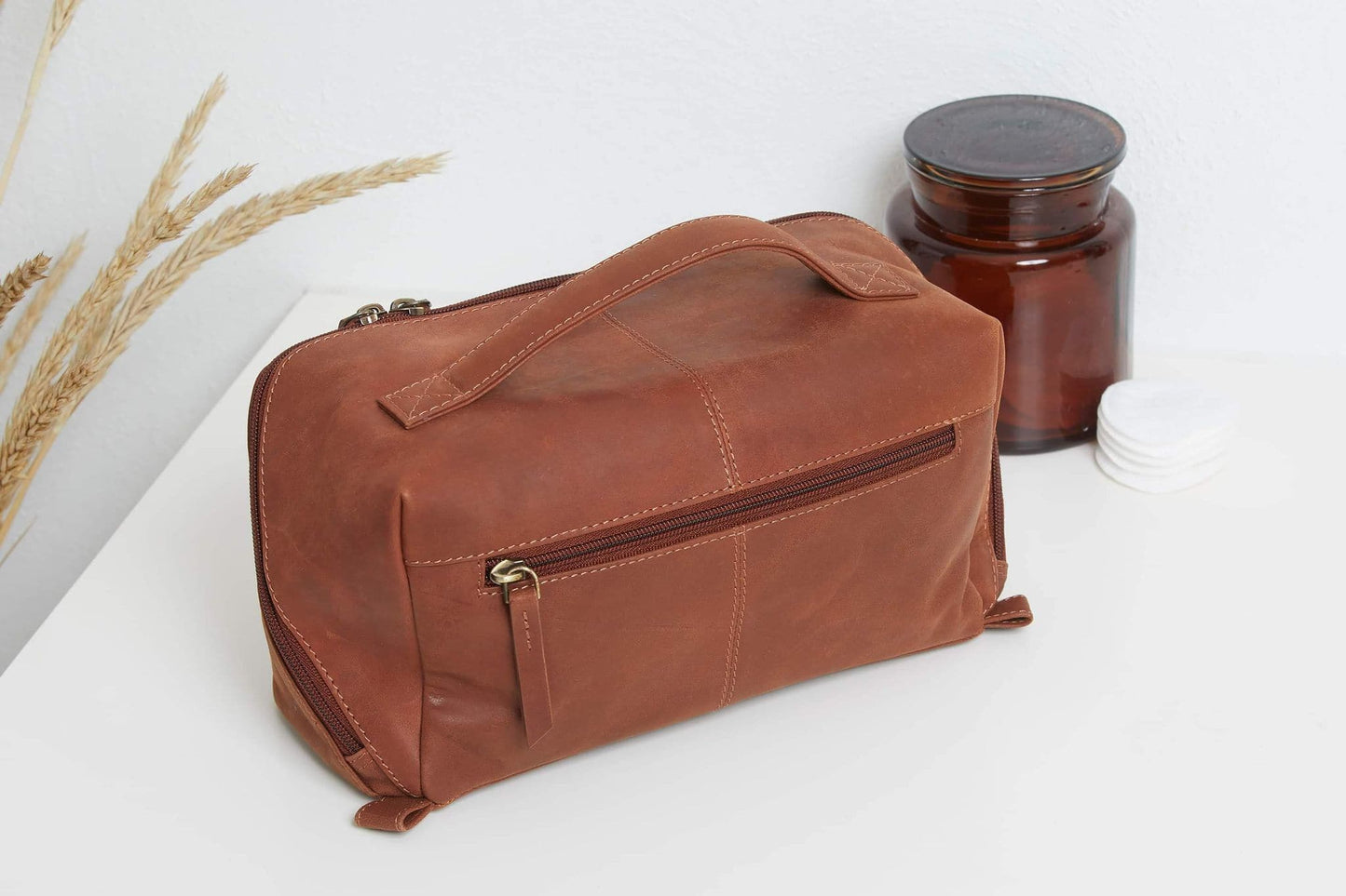 Toilettaske BIGA Leather - Cognac - VIAMAJA.DK