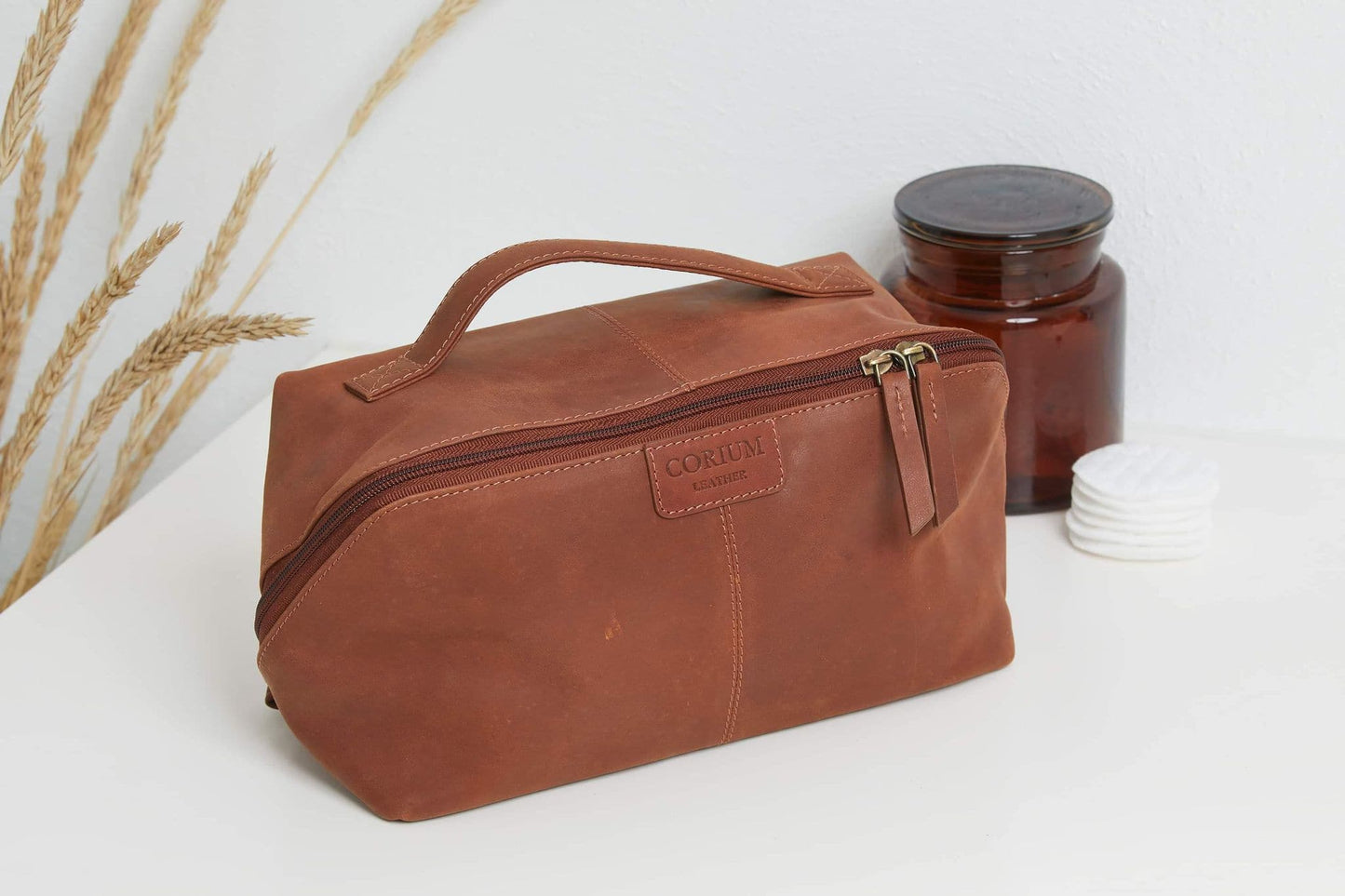 Toilettaske BIGA Leather - Cognac - VIAMAJA.DK