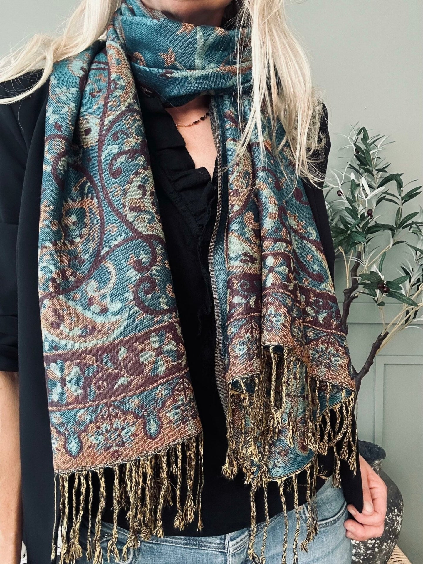 Tørklæde Paisley – Petroleum - VIAMAJA.DK