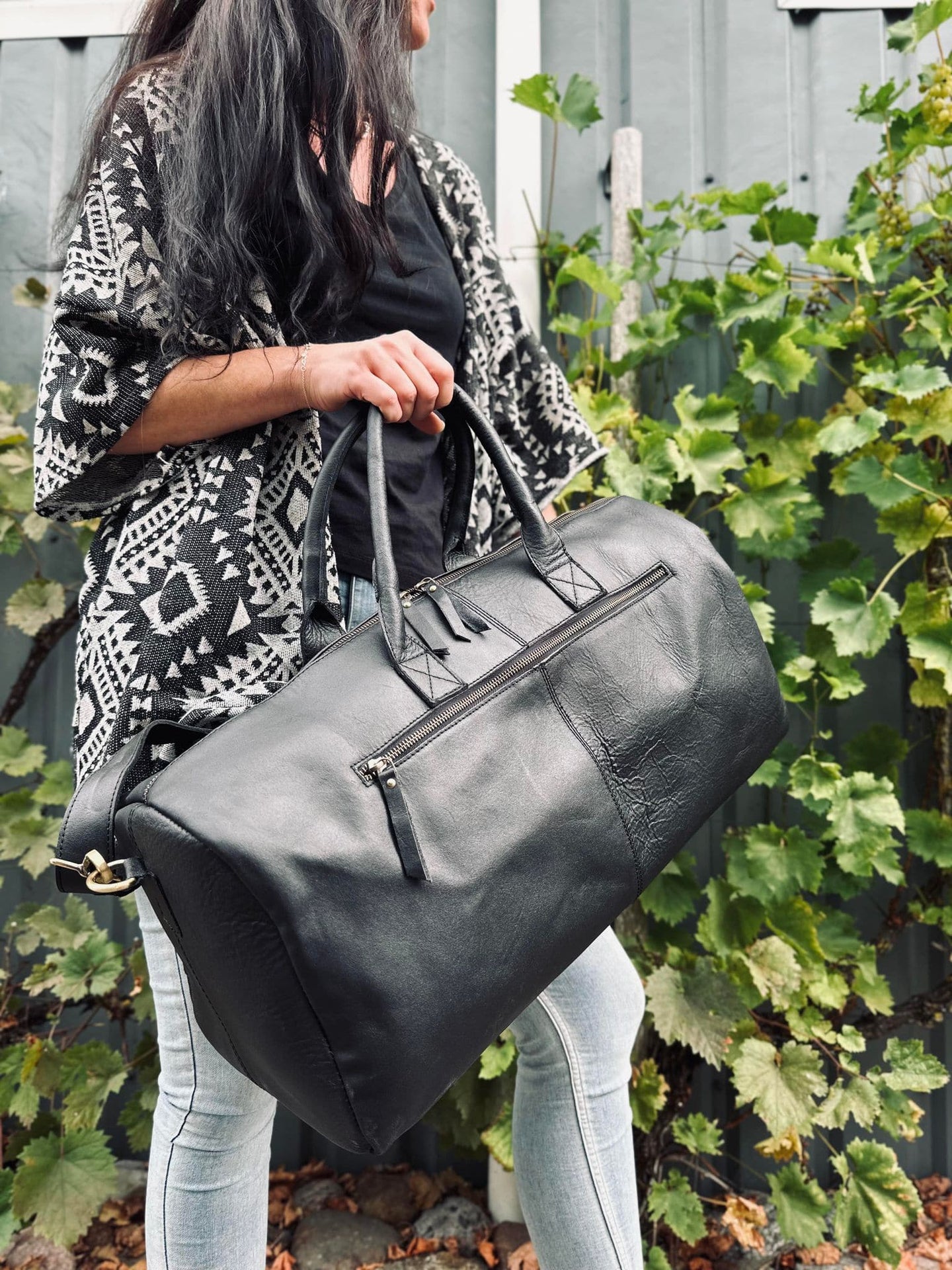 Weekendtaske - Black leather - VIAMAJA.DK