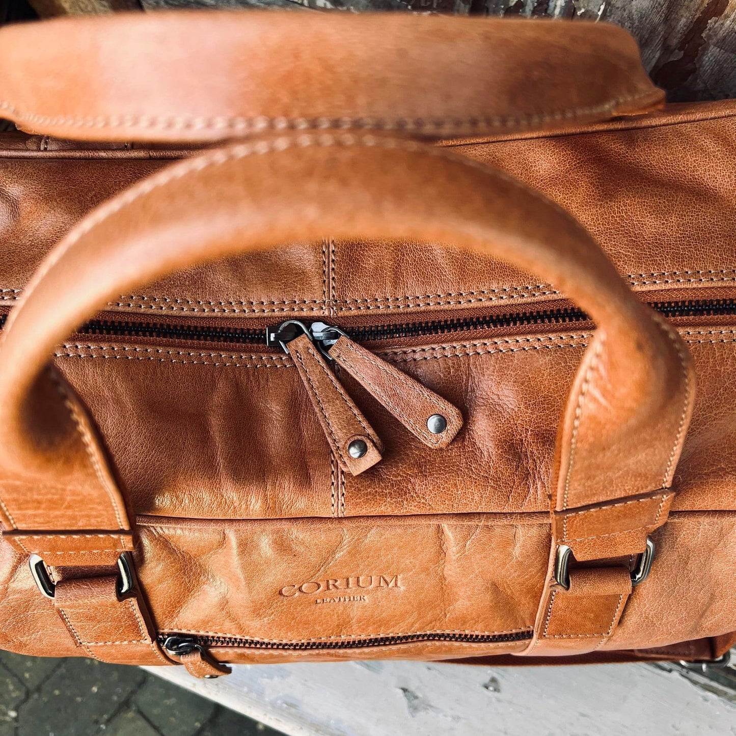 Weekendtaske Holdall Cognac skind - VIAMAJA.DK