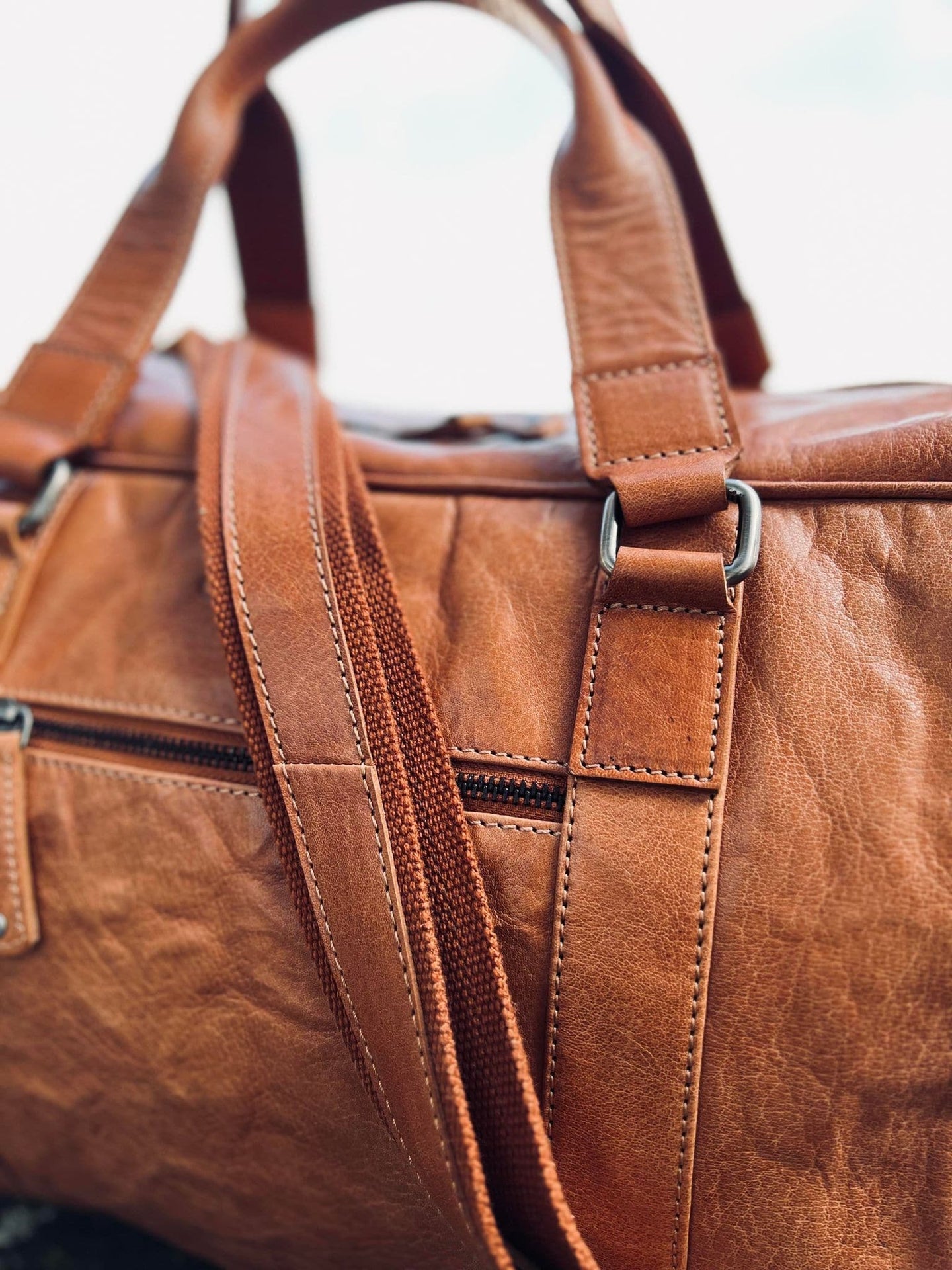 Weekendtaske Holdall Cognac skind - VIAMAJA.DK
