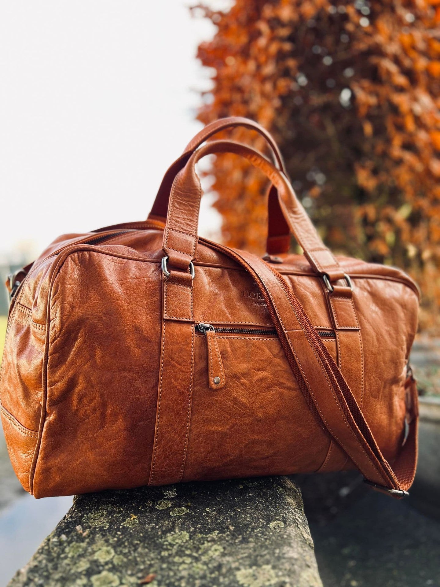 Weekendtaske Holdall Cognac skind - VIAMAJA.DK