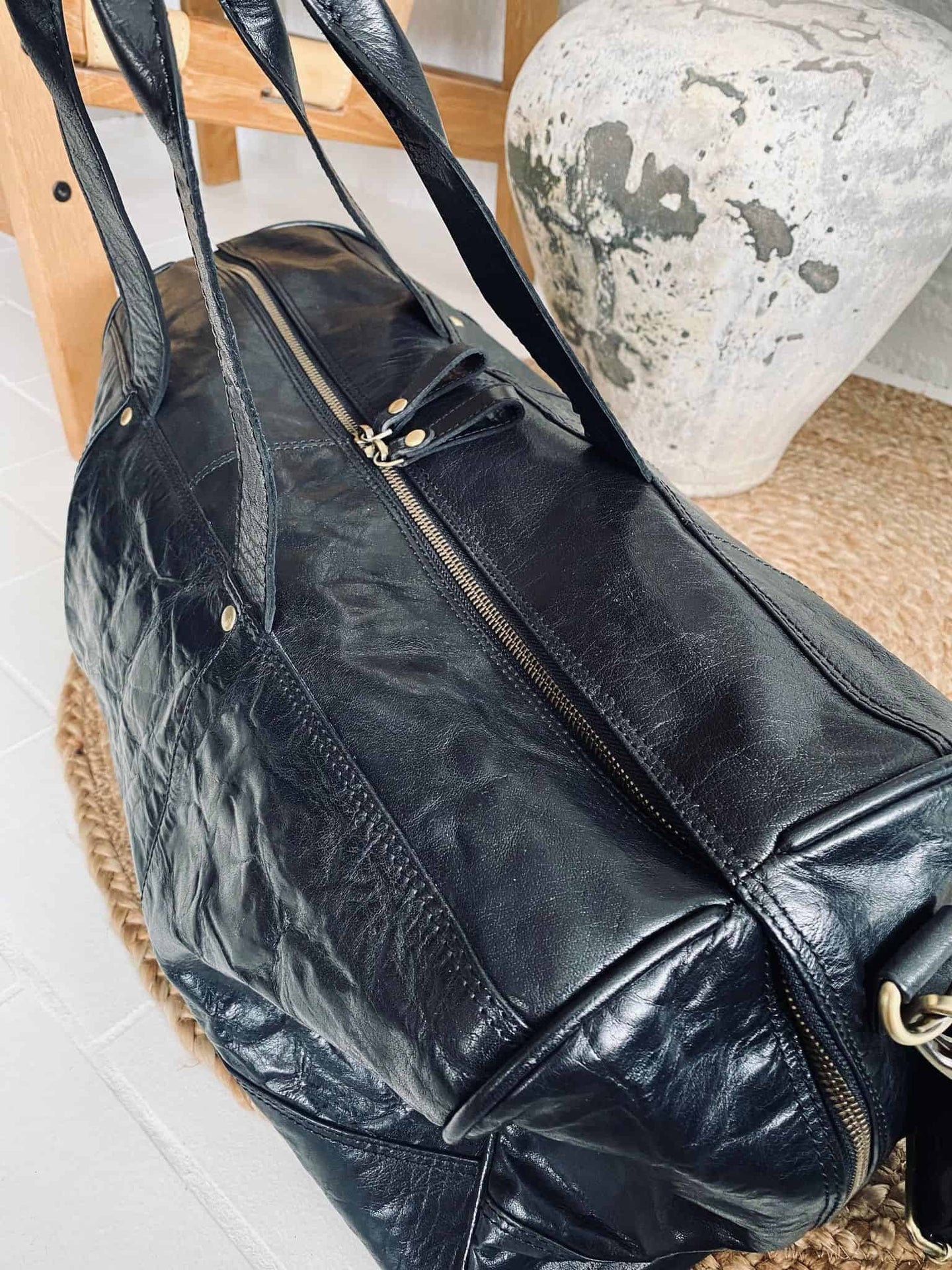Weekendtaske Holdall sort skind - VIAMAJA.DK