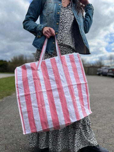 XL strandtaske med Strib - Rød - VIAMAJA.DK